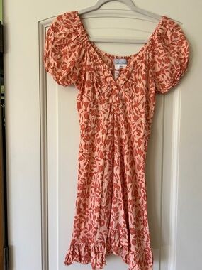 Bamboo Blonde Coral Floral Puff Sleeve Dress